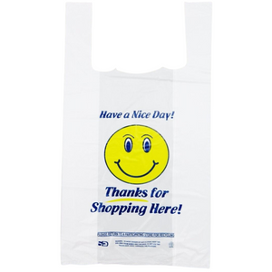 White Happy Face/Smiley Face HDPE T-Shirt Bags - Full Size - 1/6 BBL 1 –  Source Direct Inc