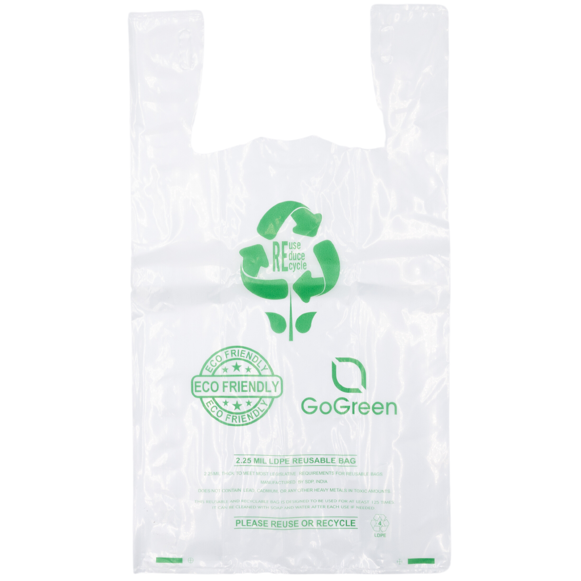 Source Direct - Clear Reusable/Eco-Friendly LDPE T-Shirt - 1/6 BBL 11.5"X6.5"X21" - 200 Bags - 57 Micron (2.25 mil) - Clear - CLLD225MREUSE1221
