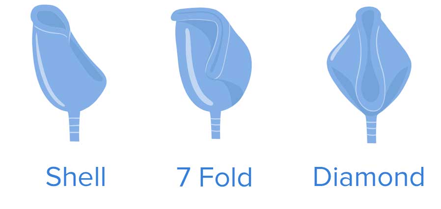 shell, diamond, 7 fold menstrual cup diagrams