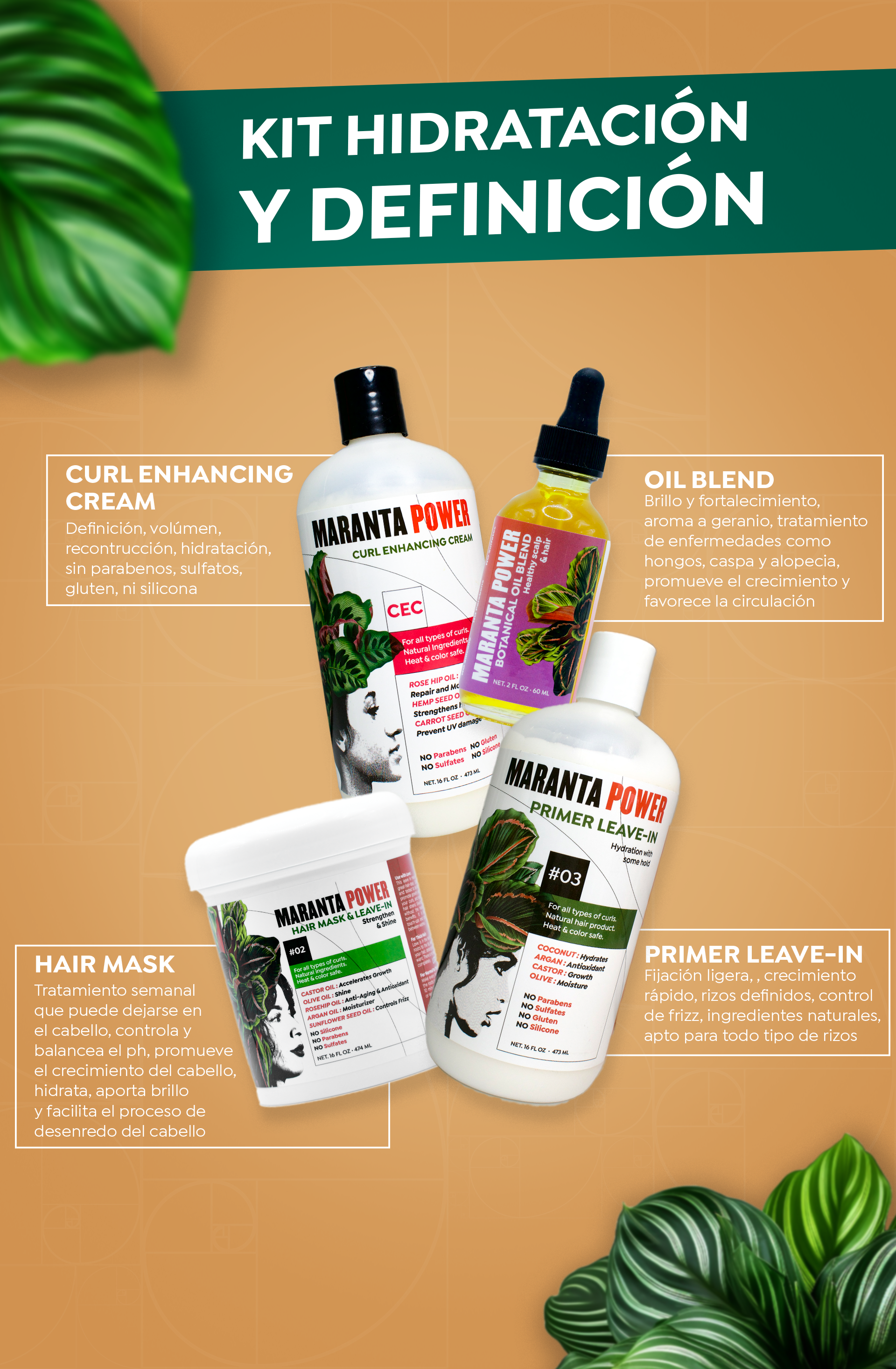 Combos de Hidratación cabello rizado Maranta Power