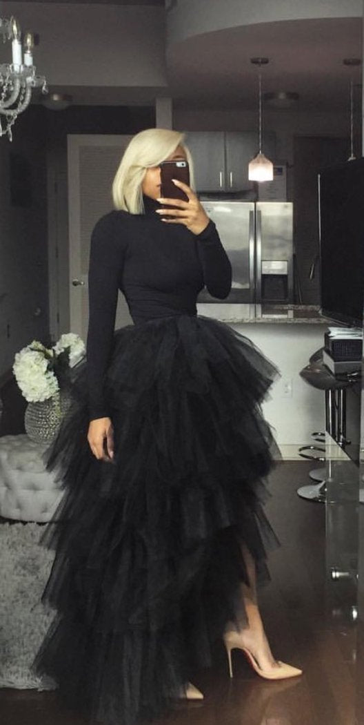 black maxi tulle dress