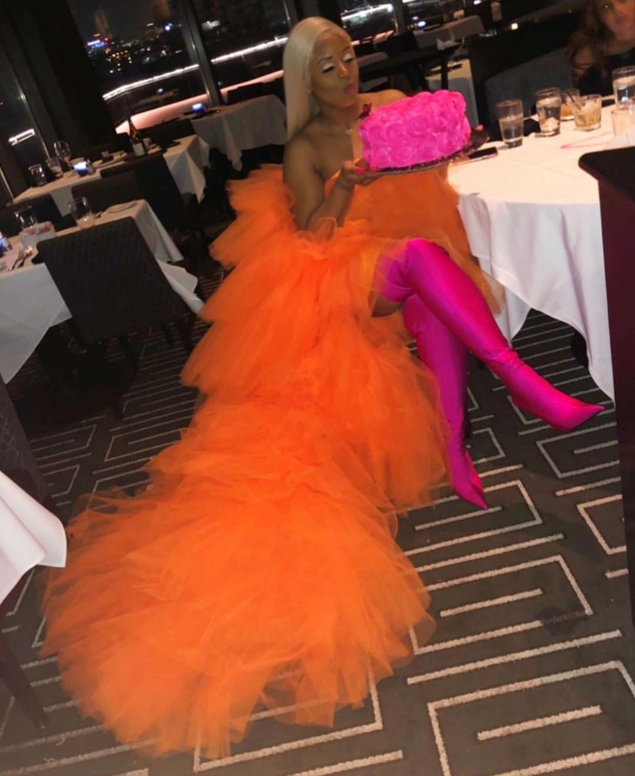 Oyemwen Tiered High Low Tulle Maxi Tutu Dress Orange Custom Colors Av Fashion Bomb World Llc 
