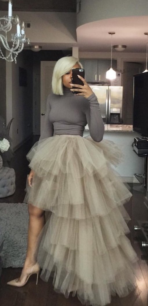 Oyemwen Tiered High Low Tulle Maxi Tutu Skirt Turtleneck Set (Black) –  Fashion Bomb Daily Shop