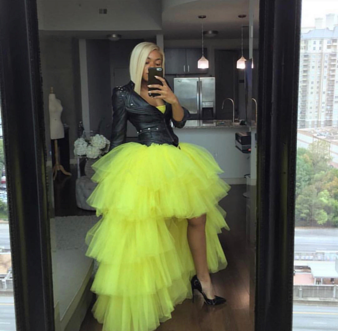 yellow tulle maxi skirt