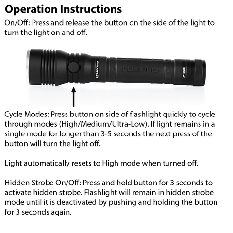 LUXPRO LP1036 Flashlight Operation Instructions