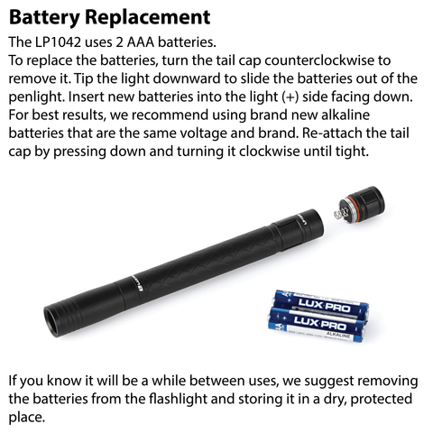 LUXPRO LP1042 Penlight Battery Replacement Instructions