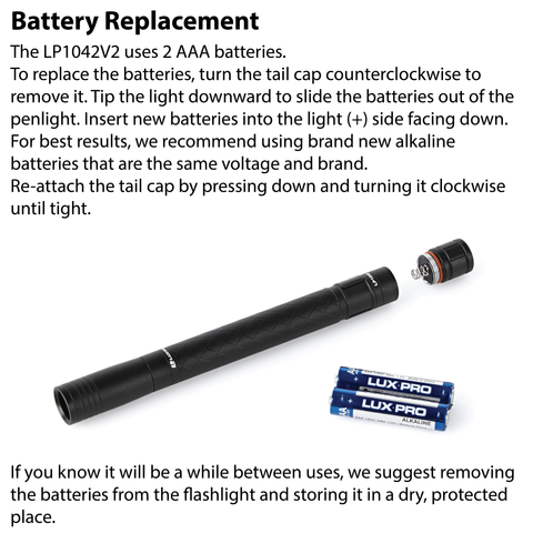 LUXPRO LP1042V2 Penlight Battery Replacement Instructions