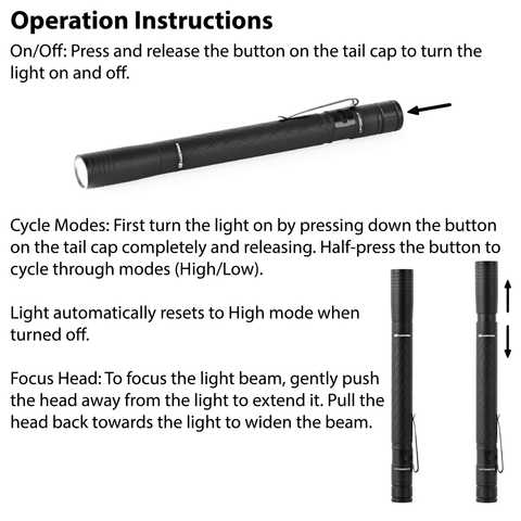 LUXPRO LP1042V2 Penlight Operation Instructions