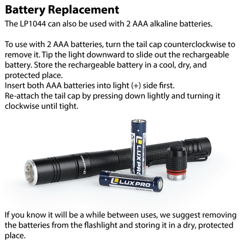LUXPRO LP1044 Flashlight Battery Replacement Instructions