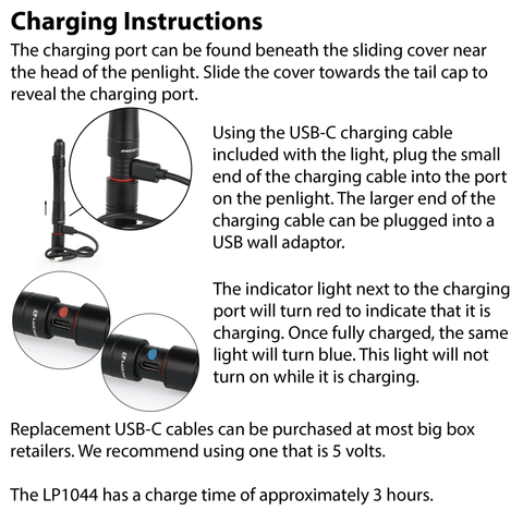 LUXPRO LP1044 Flashlight Charging Instructions