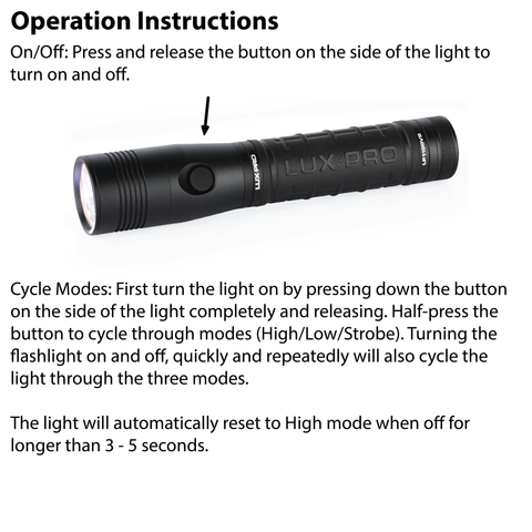 LUXPRO LP1100V2 Flashlight Operation Instructions