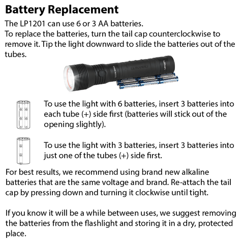 LUXPRO LP1201 Flashlight Battery Replacement Instructions