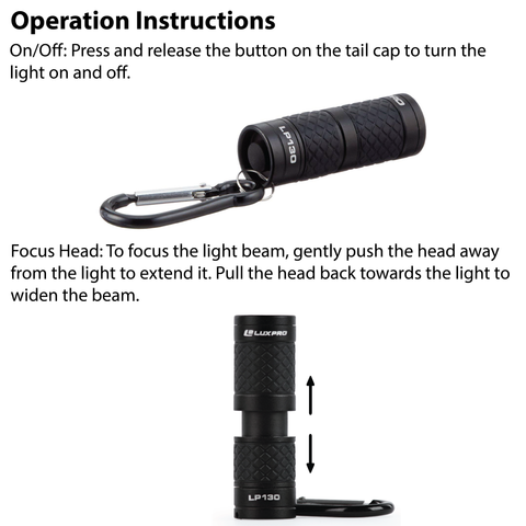 LUXPRO LP130 Flashlight Operation Instructions