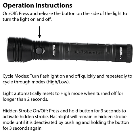 LUXPRO LP1315R Flashlight Operation Instructions