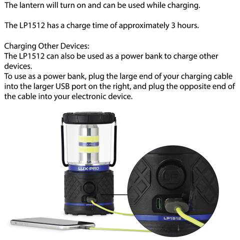 LUXPRO LP1512 Lantern Charging Instructions