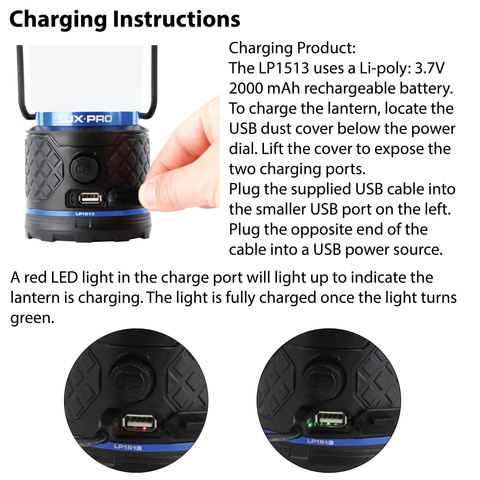 LUXPRO LP1513 Lantern Charging Instructions