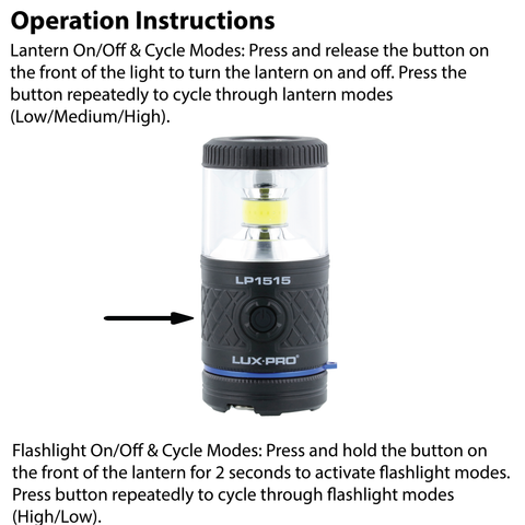 LUXPRO LP1515 Lantern Operation Instructions