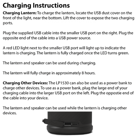LUXPRO LP1530 Charging Instructions