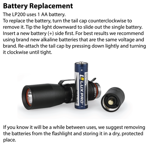 LUXPRO LP200C Flashlight Battery Replacement Instructions