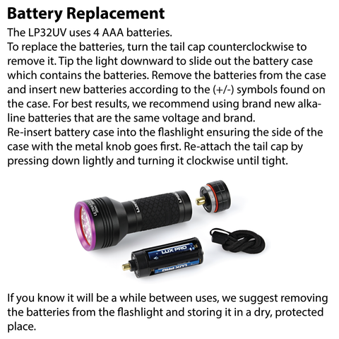 LUXPRO LP32UV Flashlight Battery Replacement Instructions
