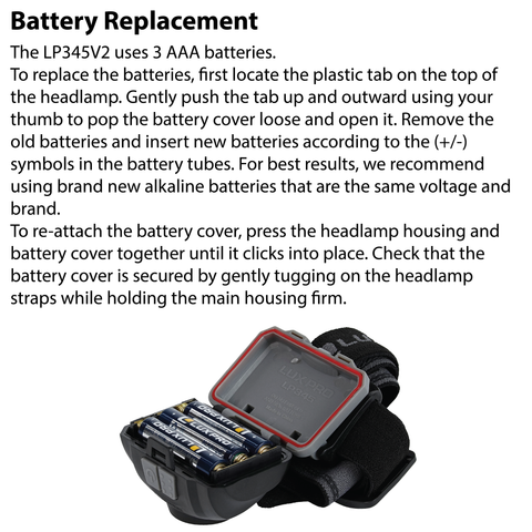 LUXPRO LP345V2 Headlamp Battery Replacement Instructions