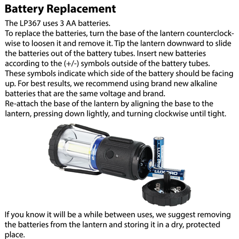 LUXPRO LP367 Lantern Battery Replacement Instructions