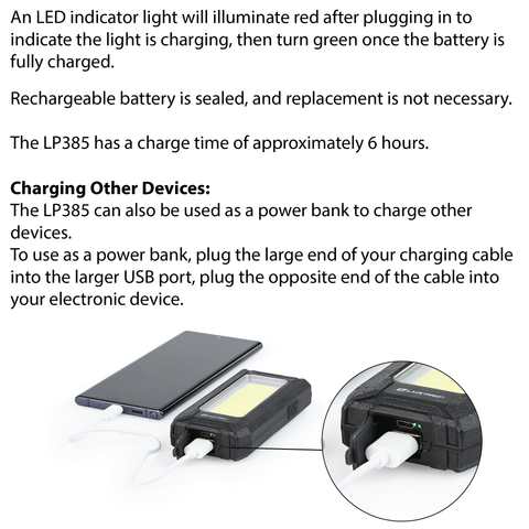 LUXPRO LP385 Work Light Charging Instructions