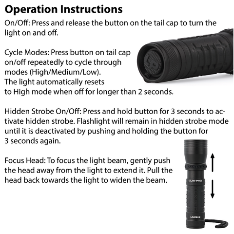 LUXPRO LP470V2 Flashlight Operation Instructions
