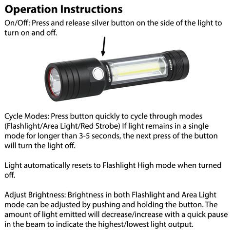 LUXPRO LP485 Flashlight Operation Instructions