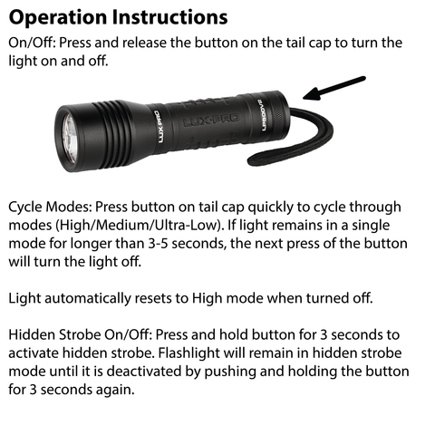 LUXPRO LP500V2 Flashlight Operation Instructions