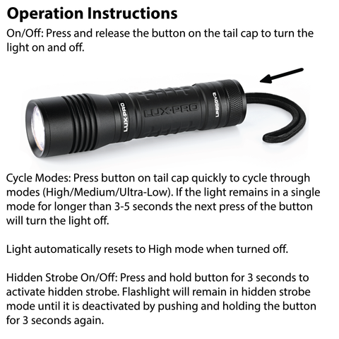 LUXPRO LP600V3 Flashlight Operation Instructions