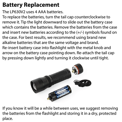 LUXPRO LP630V2 Flashlight Battery Replacement Instructions