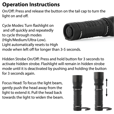 LUXPRO LP630V2 Flashlight Operation Instructions