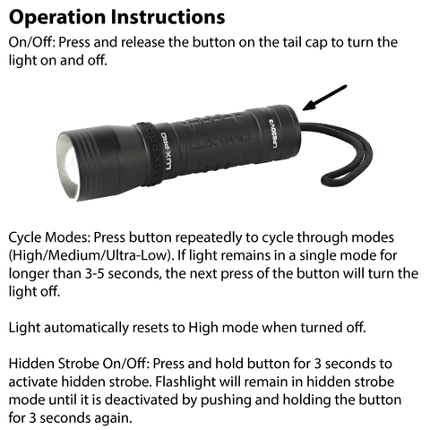 LUXPRO LP630V3 Flashlight Operation Instructions