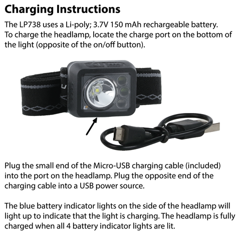 LUXPRO LP738 Headlamp Charging Instructions