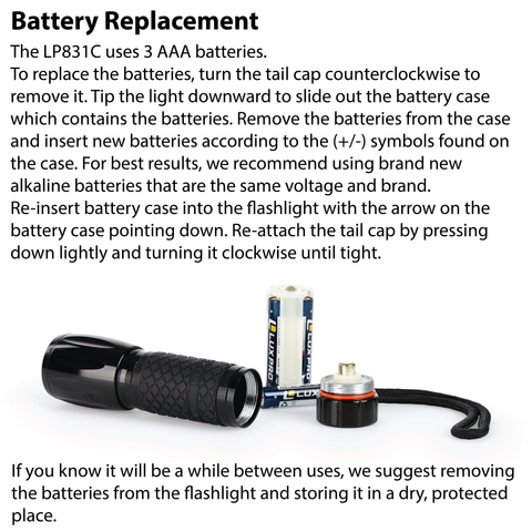 LUXPRO LP831C Flashlight Battery Replacement Instructions