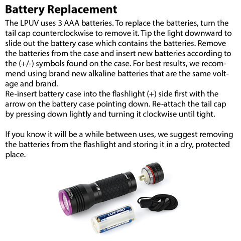 LP9UV Flashlight Battery Replacement Instructions