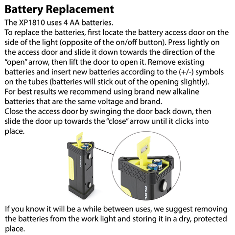 LUXPRO XP1810 Work Light Battery Replacement Instructions