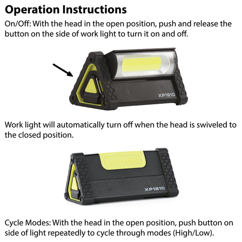 LUXPRO XP1810 Work Light Operation Instructions