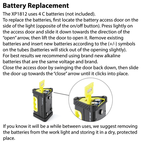 LUXPRO XP1812 Work Light Battery Replacement Instructions