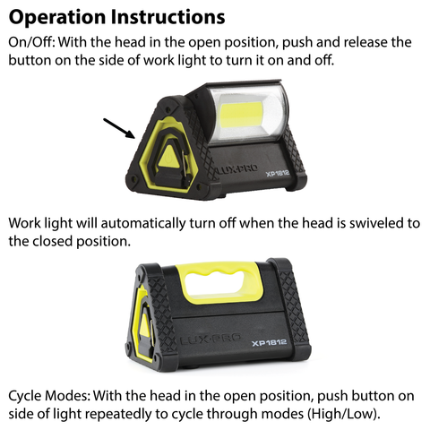 LUXPRO XP1812 Work Light Operation Instructions