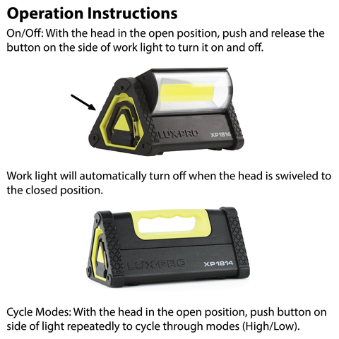 LUXPRO XP1814 Work Light Operation Instructions
