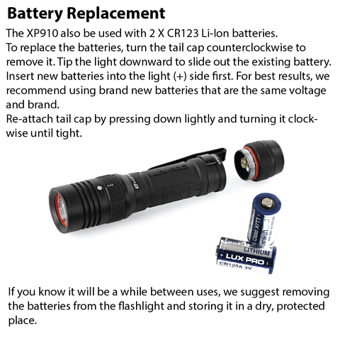 LUXPRO XP910 Flashlight Battery Replacement Instructions