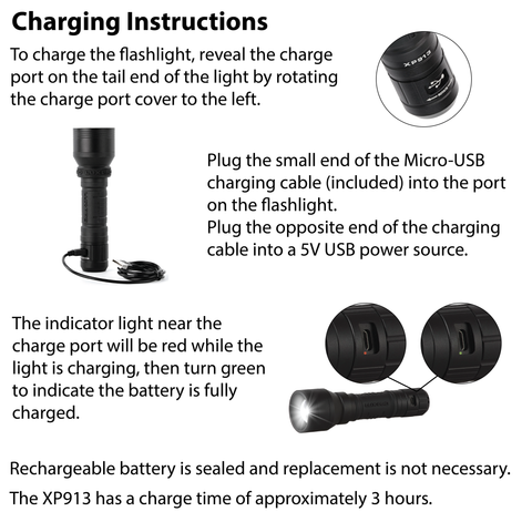 LUXPRO XP913 Flashlight Charging Instructions