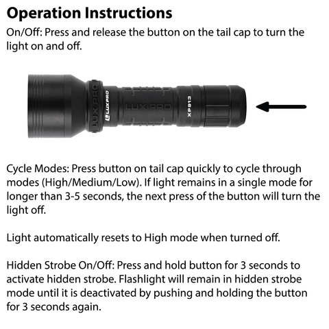 LUXPRO XP913 Flashlight Operation Instructions