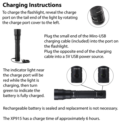 LUXPRO XP915 Flashlight Charging Instructions