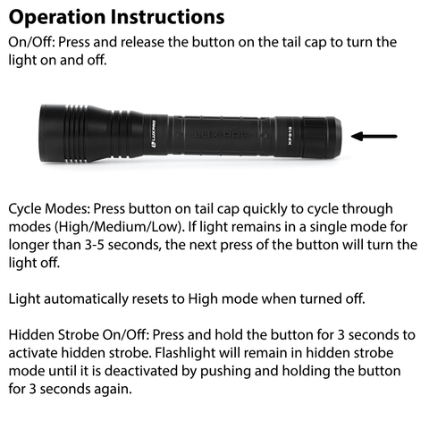 LUXPRO XP915 Flashlight Operation Instructions