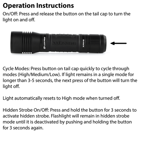 LUXPRO XP916 Flashlight Operation Instructions