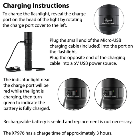 LUXPRO XP976 Flashlight Charging Instructions