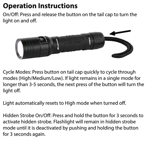 LUXPRO XP976 Flashlight Operation Instructions